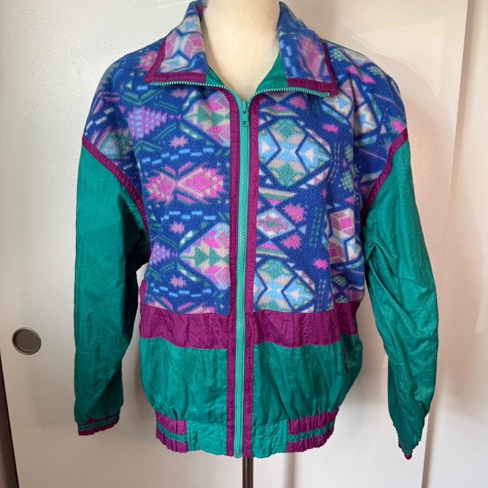 Pan Asia Vintage Windbreaker  Jacket w/ Southwest Aztec Pattern M 80s 90s